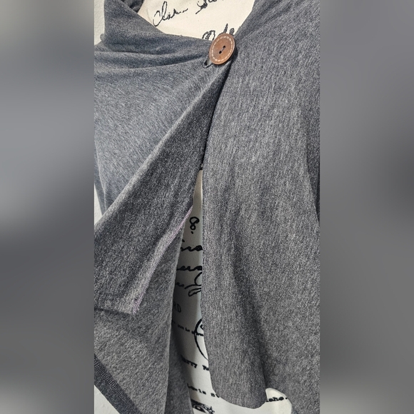Bobeau Cardigan Women's XL One Button Long Sleeve Asymmetrical Wrap Solid Grey - Picture 8 of 15